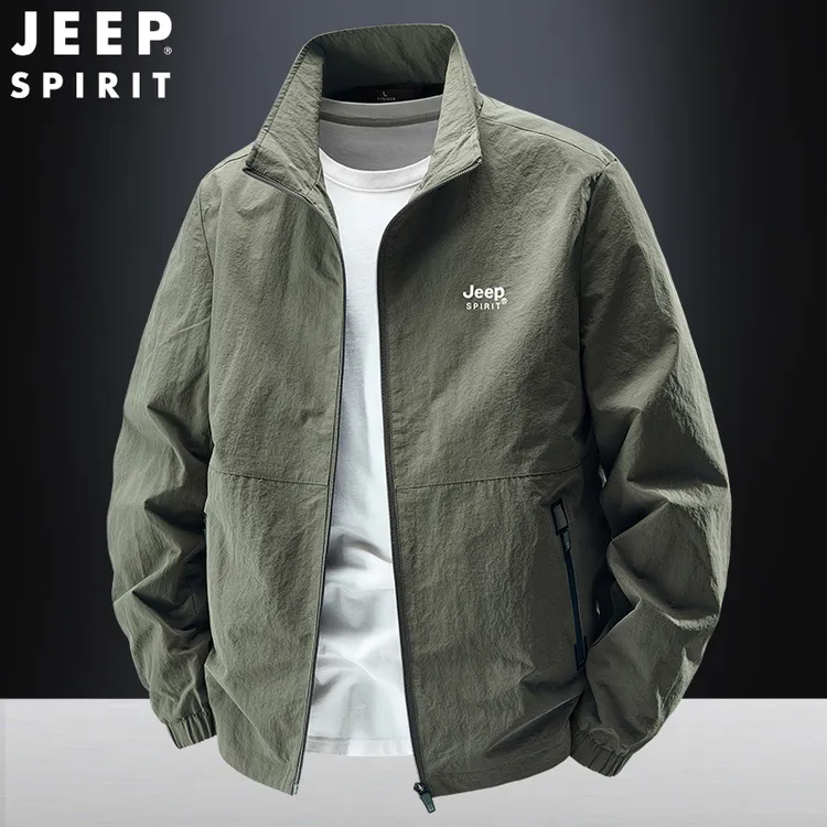 jeep吉普运动外套男宽松2025秋季新款休闲百搭纯色立领上衣夹克男