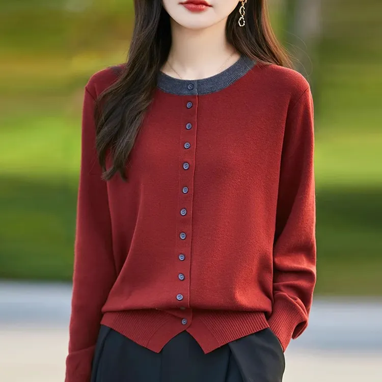 100%羊毛衫女秋冬新款长袖圆领针织开衫外套宽松时尚百搭羊绒毛衣