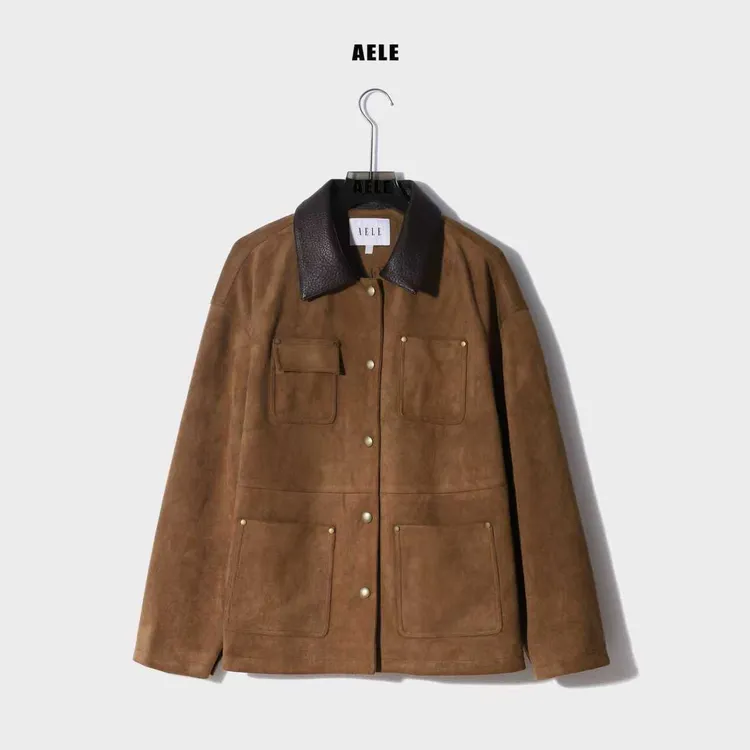 AELE复古麂.皮翻领宽松休闲外套 秋季百搭上衣夹克W853 2289 AD