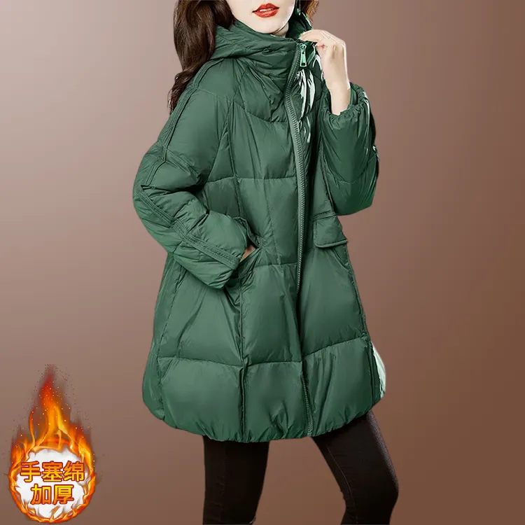 2024冬季新款防寒加厚保暖面包服女高级感气质中长款连帽派克棉服