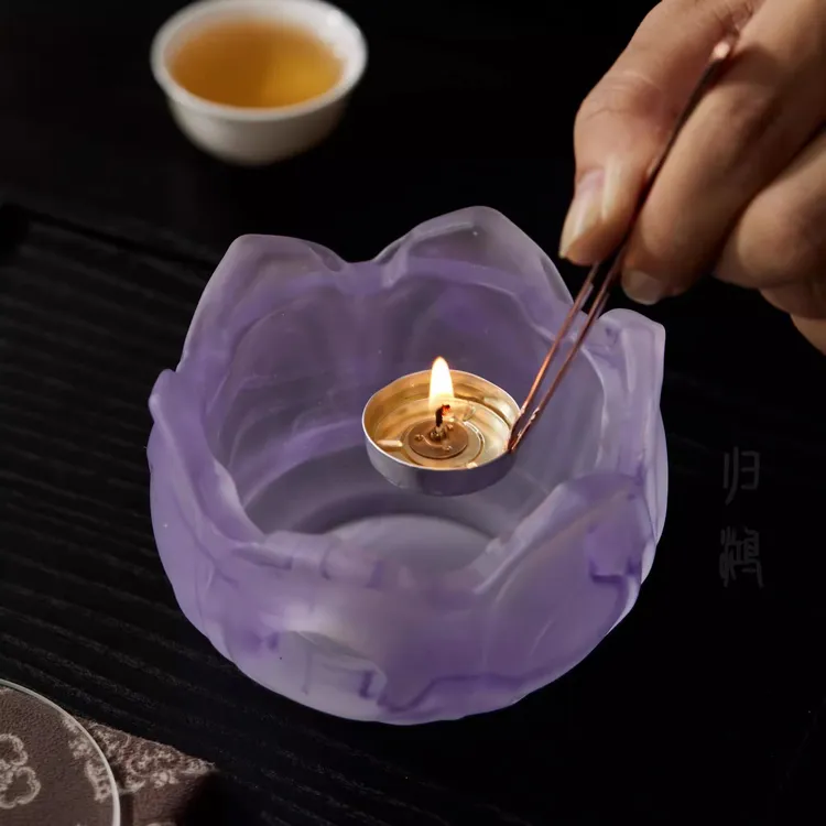 青云贮月-琉璃莲花小火炉蜡烛底座暖茶高颜值温茶器烘茶炉暖茶炉