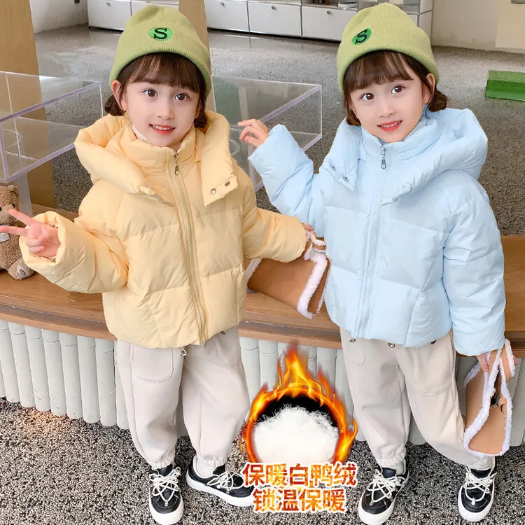 童装反季冬季新款儿童羽绒服女宝宝保暖纯色外套小女孩韩版连帽短