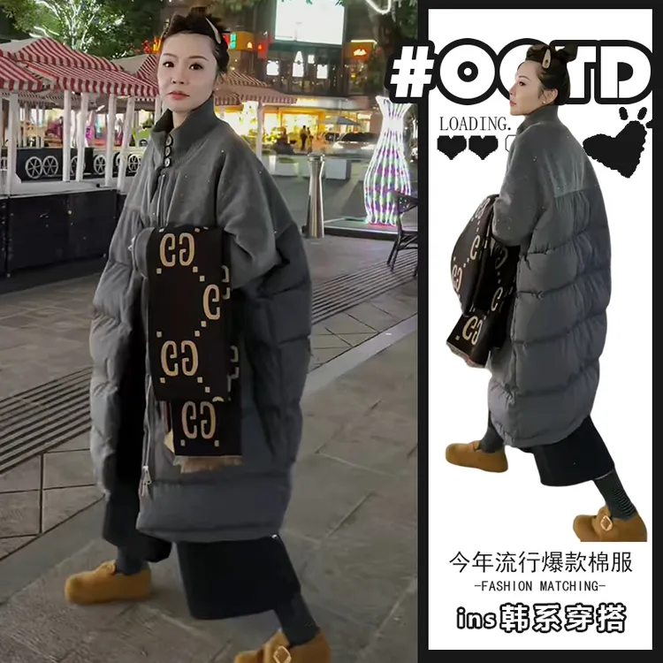 2025冬季新款欧美气质宽松减龄棉服外套女时尚洋气减龄中长款棉衣