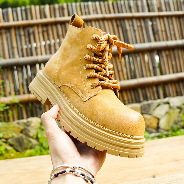 真皮男女同款马丁靴2025秋冬增高英伦风复古潮流工装靴高帮大黄靴