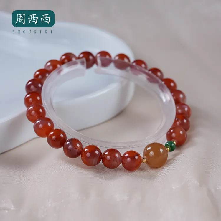 周西西精美18K南红糖玉路路通手串7mm气质百搭多样性发货19704