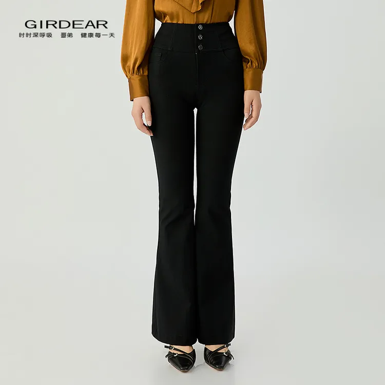 哥弟 招牌四面弹高腰三颗扣喇叭裤110037