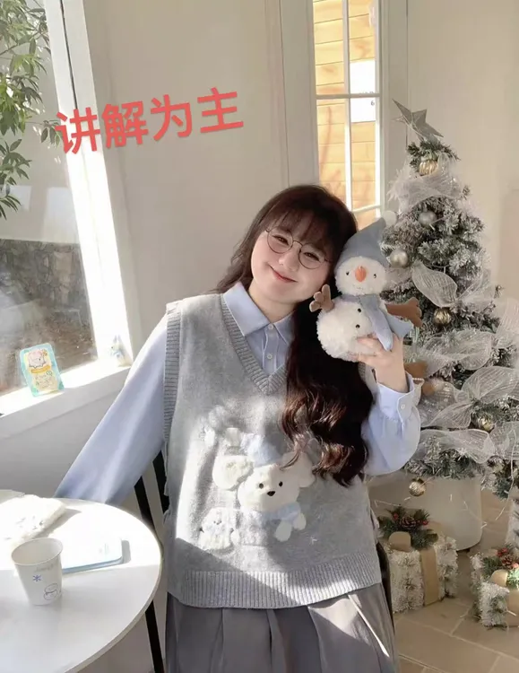 【ROU ROU肉肉大码】冬日萌宠 大码贴布绣针织叠穿马甲