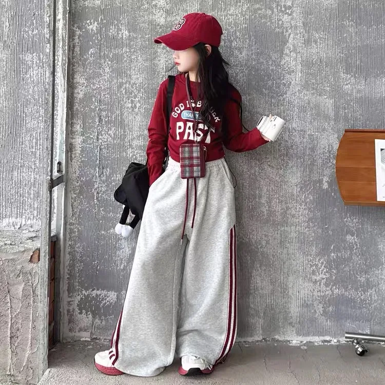 女童春秋季韩版休闲女套头春秋字母套装童装宽松欧若动感风套装