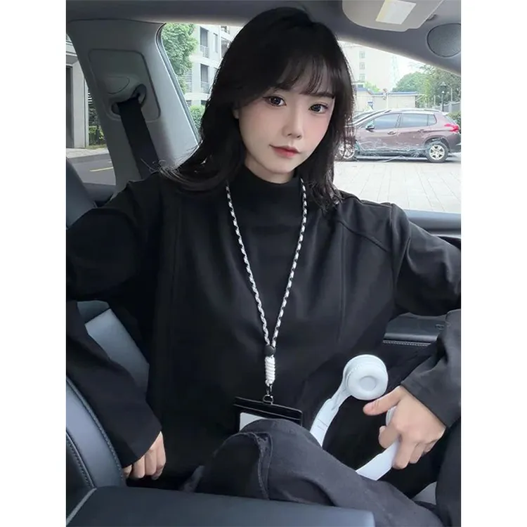 黑色双面德绒打底衫男女秋冬美式半高领加绒卫衣内搭保暖长袖上衣