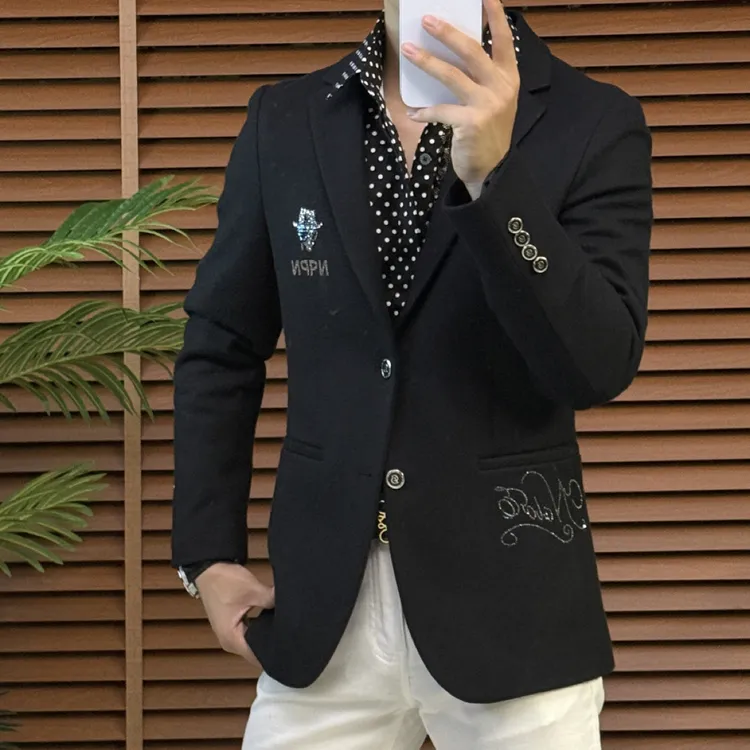 西服上装常规款烫钻修身轻奢潮流长袖标准提花秋季