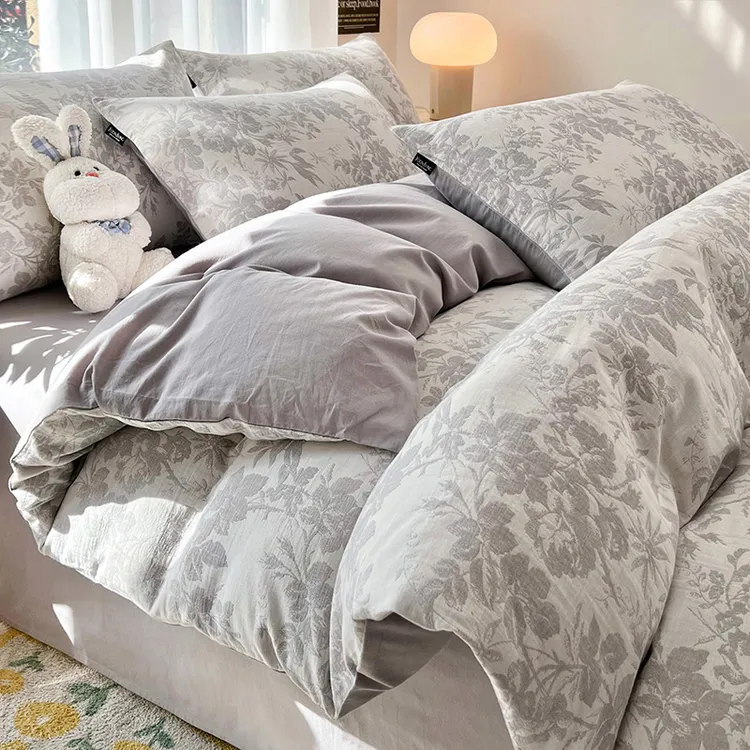 新款100%纯棉三层纱四件套立体提花四件套全棉四件套床上四件套