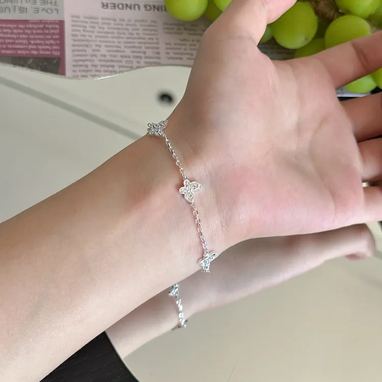 足银手链 足银999碎冰冰蝴蝶手链小清新小众精致轻奢