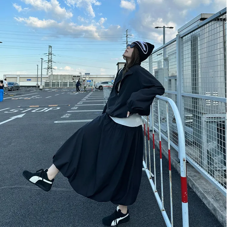 晶咕软软【时尚编辑部】时尚韩版ins潮流立领双层抽绳外套+半身裙