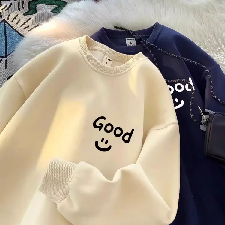 字母儿童纯棉圆领卫衣打底衫春秋冬季宽松洋气加绒中大童上衣ins