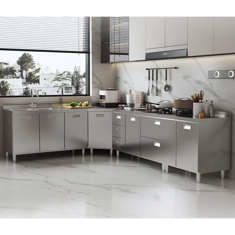 304厨房橱柜整体不锈钢灶台柜出租房多功能一体家用储物柜加厚