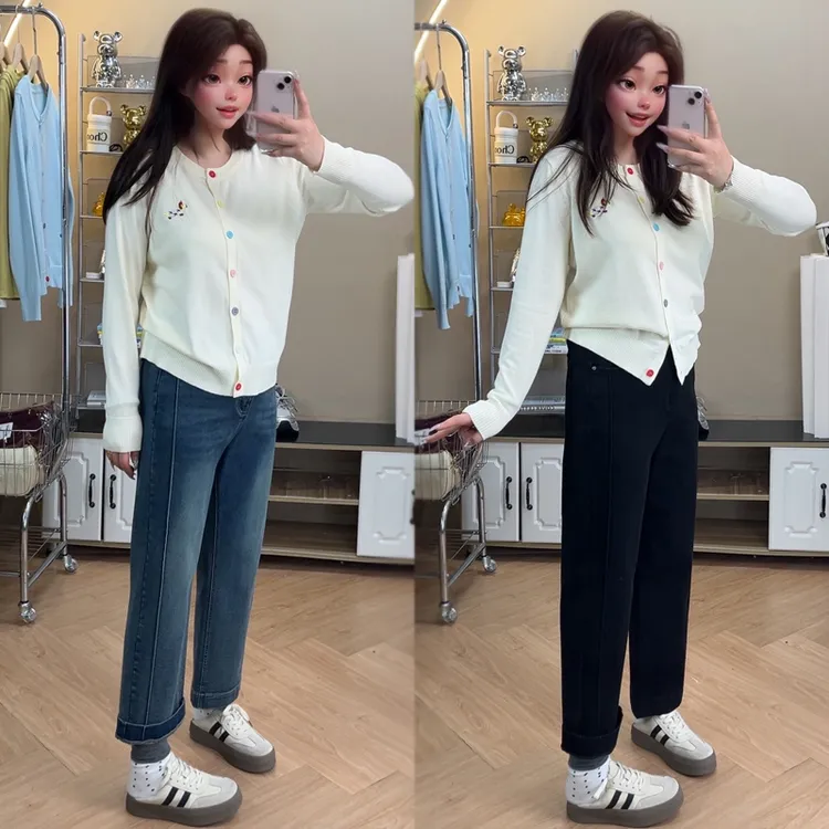 卷边直筒牛仔裤女2025秋季新款大码胖mm宽松显瘦小个子九分阔腿裤