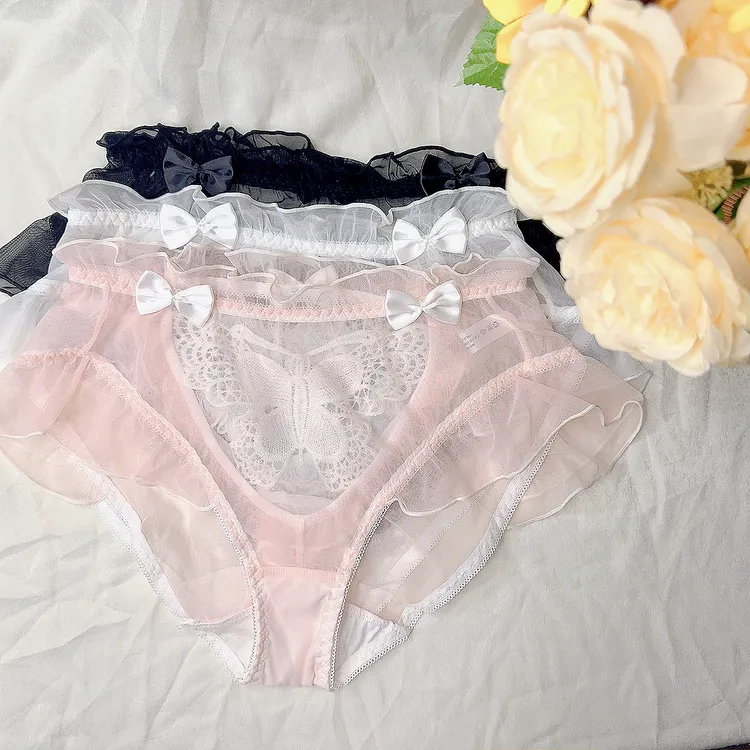 可爱少女风蝴蝶蕾丝铃铛镂空女士三角内裤大码200斤时尚甜美性感