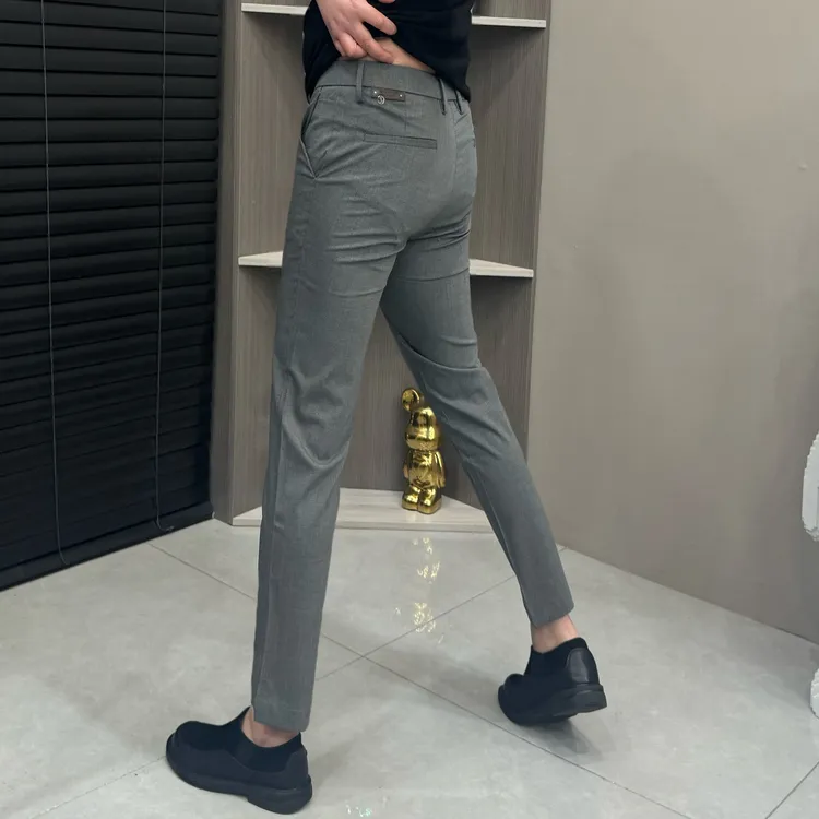 男士夏季薄款千鸟格九分开衩休闲裤时尚潮流修身显瘦男款裤子男裤