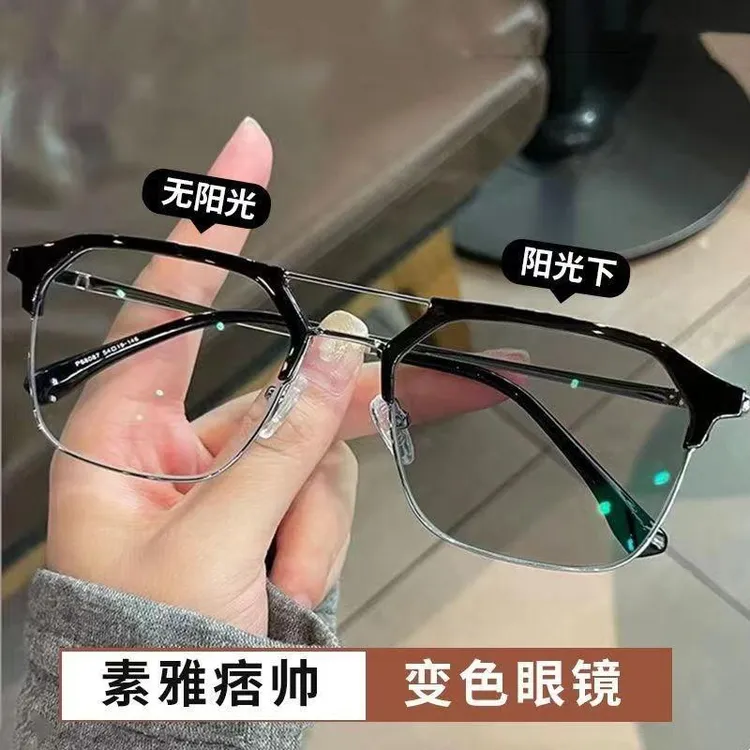 【新疆西藏包邮】金属双梁时尚变色防蓝光眼镜框男复古个性痞帅平光商品图