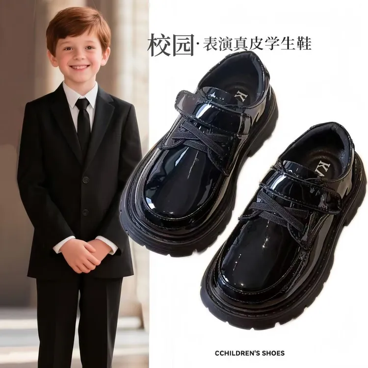 男童皮鞋黑色真皮休闲英伦风软底单鞋演出小学生儿童宝宝6-12岁鞋
