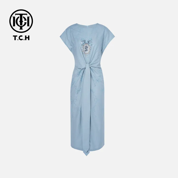 TCH私服烫钻工艺新时尚淑女百搭潮流连衣裙女T75B30E1136轻奢tch