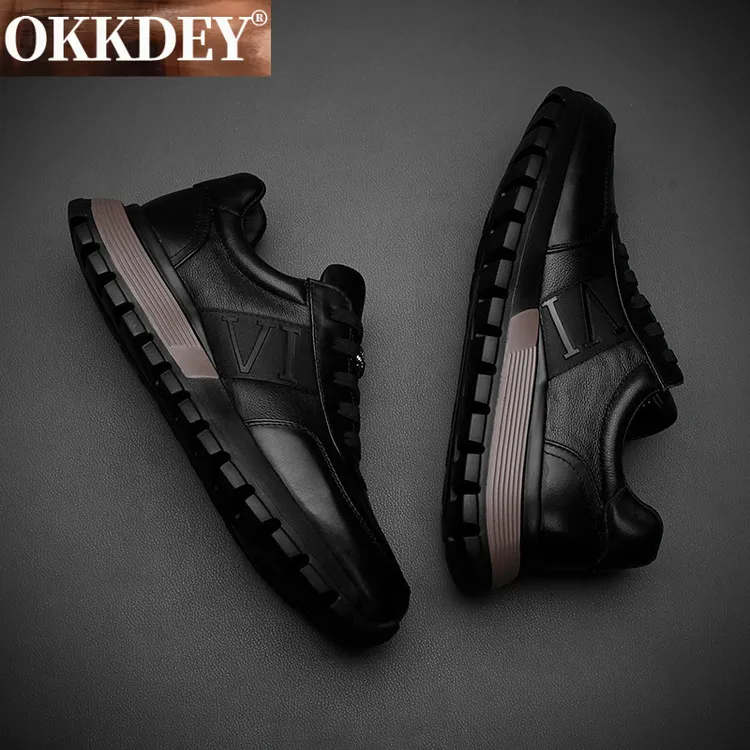 okkdey男鞋真皮运动休闲鞋厚底板鞋男士高级感百搭鞋子男式潮鞋