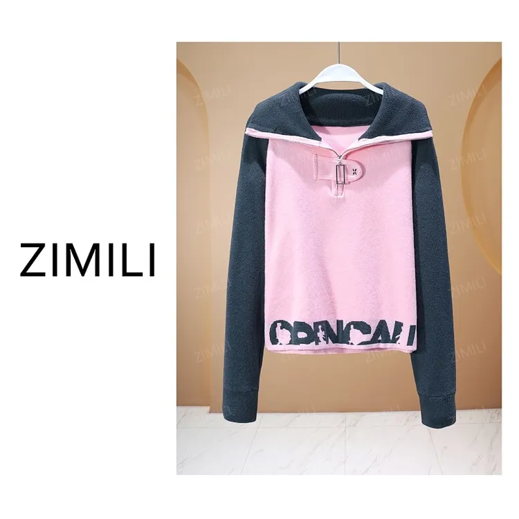 【亮哥欧货女装】冬季加厚羊毛《字母刺绣》粉色批领羊毛毛衣1983-E1