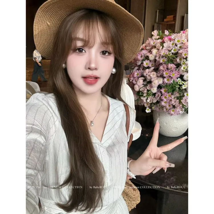 杏色现货【月光织语】温与柔早秋韩系简约慵懒气质感收腰条纹连衣裙