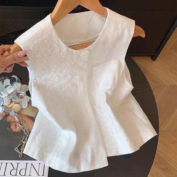 白色新中式重工刺绣国风马甲背心女夏高级感气质百搭外穿无袖上衣