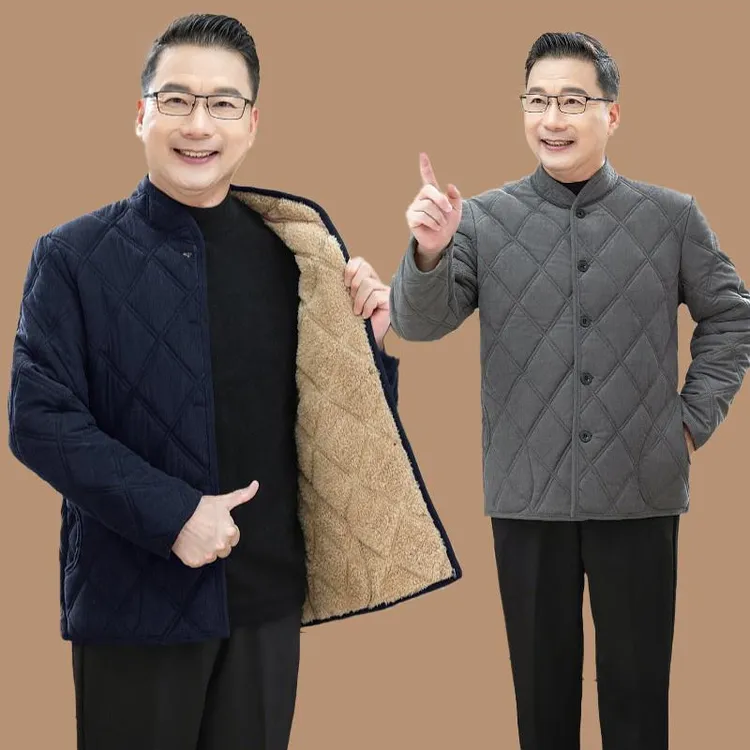 新品冬季加厚棉服爸爸加绒保暖衣棉衣套装爷爷装中老年人男士棉袄