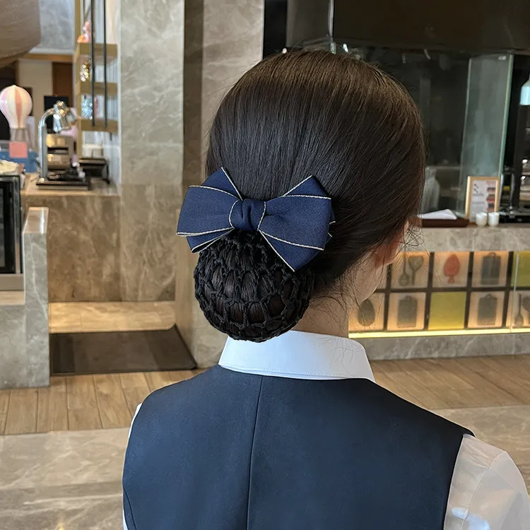 头花女网兜盘发2025新款职业头花上班银行工作蝴蝶结发夹护士发网