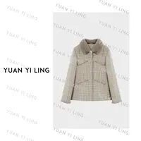 袁艺灵【落日巡航】zeze澳毛水貂领经典粗花呢气质小香风外套6056