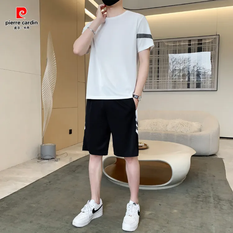 皮尔卡丹运动套装男夏季冰丝薄款男士速干短袖短裤跑步健身运动装