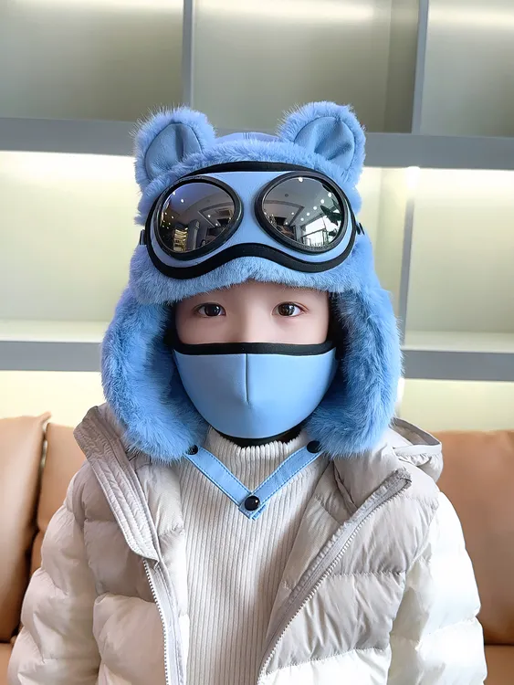 儿童冬季加绒加厚保暖防风护耳雷锋帽子男女小孩东北眼镜滑雪地帽