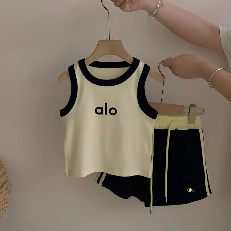 【安安家】女童韩版时尚百搭无袖印花背心条纹短裤两件套潮Z-FT005