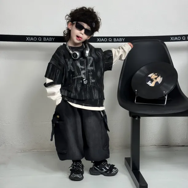 XCZ韩版破洞新潮假两件时髦精洋气卫衣