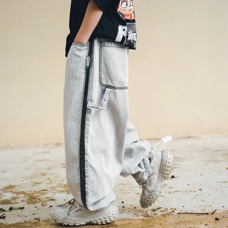 大男童装裤子防蚊夏季薄款阔腿直筒裤儿童夏装做旧水洗柔软牛仔裤