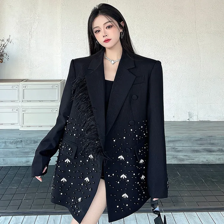 重工西装外套女轻奢高级感宽松烫钻钉珠西服设计感气质女神范高端