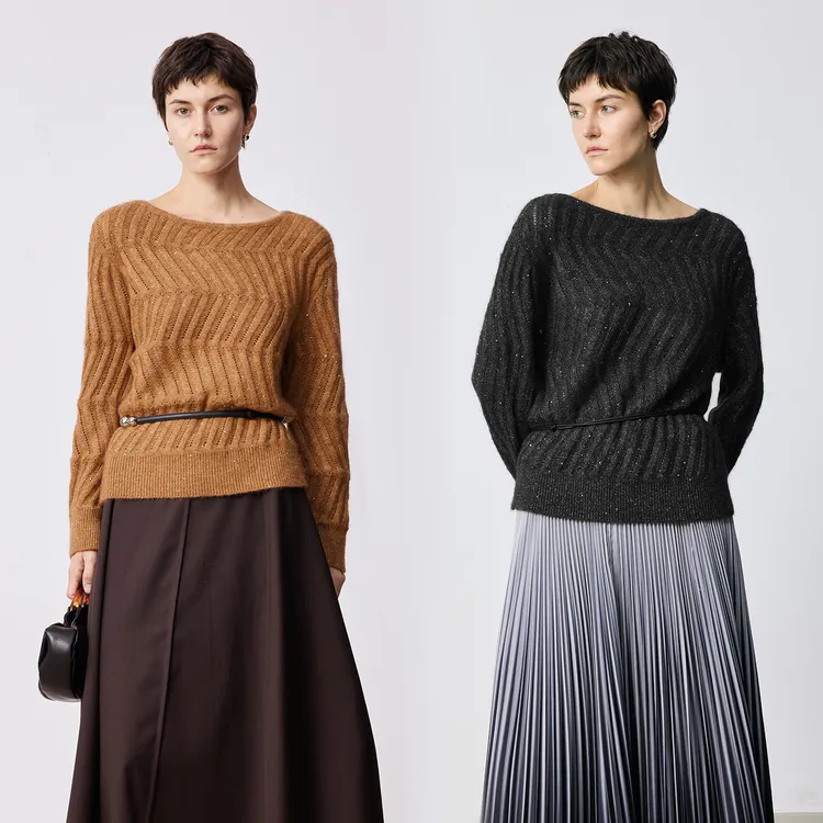 MARIUS | "鎏金衫"羊绒羊毛混纺立体折线镂空珠片松弛感开衫/套衫