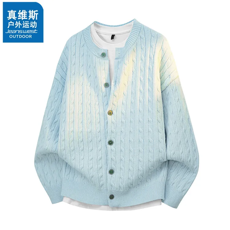 真维斯户外运动美式复古麻花开衫毛衣男女秋冬季针织衫休闲外衣