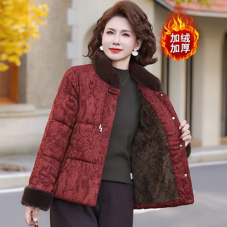 妈妈冬装棉衣加绒加厚棉袄2025新款中老年女时尚棉服秋冬保暖外套