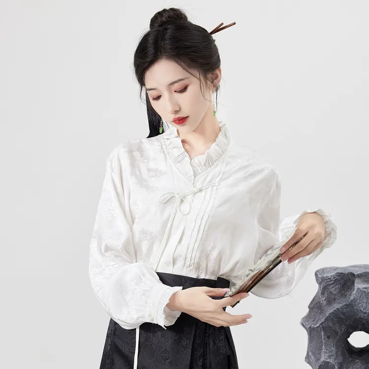 星河汉歌（白荷）国风新中式衬衫长袖气质提花白色时尚马面裙上衣
