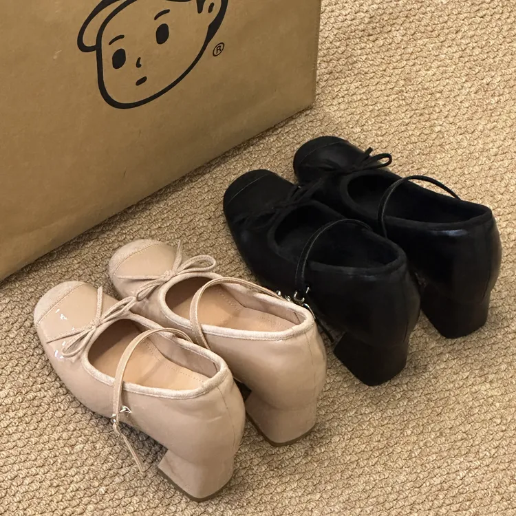 晚睡兰•内增高10cm蝴蝶结玛丽珍女鞋百搭粗跟晚晚风气质芭蕾舞鞋