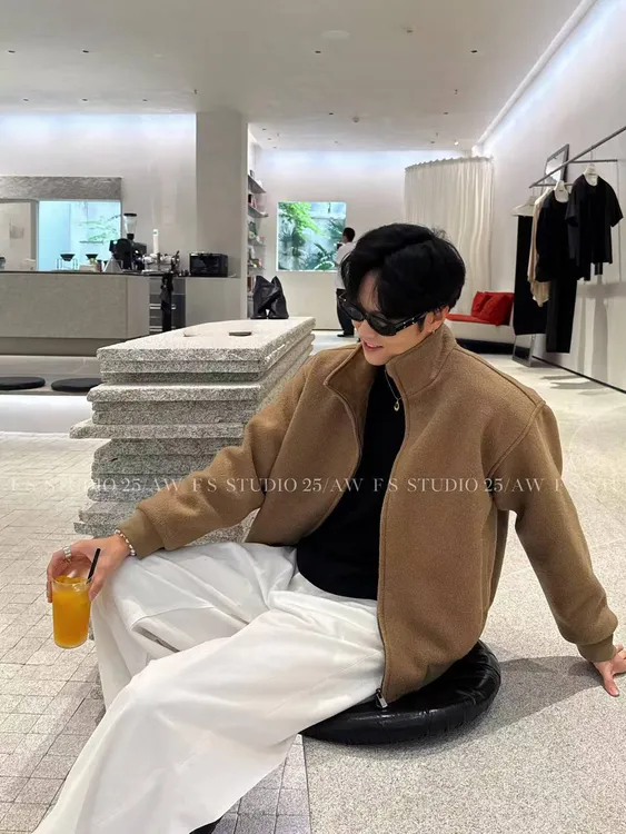 F.S 25A/W【100圈圈羊毛短宽夹克】麂皮抓绒内里冬季立领男保暖时尚