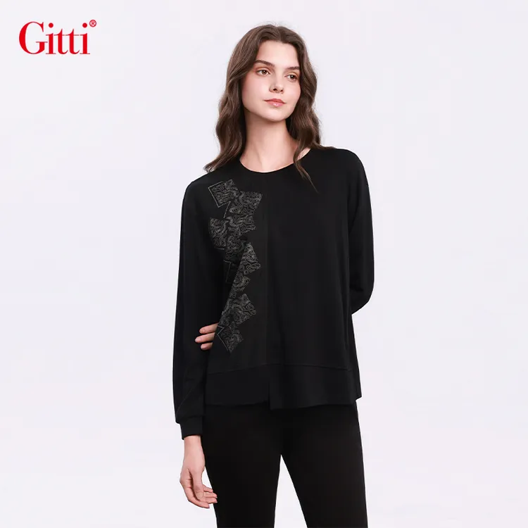 卫衣女2025冬季新款宽松圆领套头印花拼接长袖上衣G255142