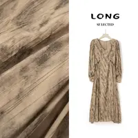 Q3356【特价-占单者限购】V 领泡泡袖长款连衣裙褶皱细节优雅气质