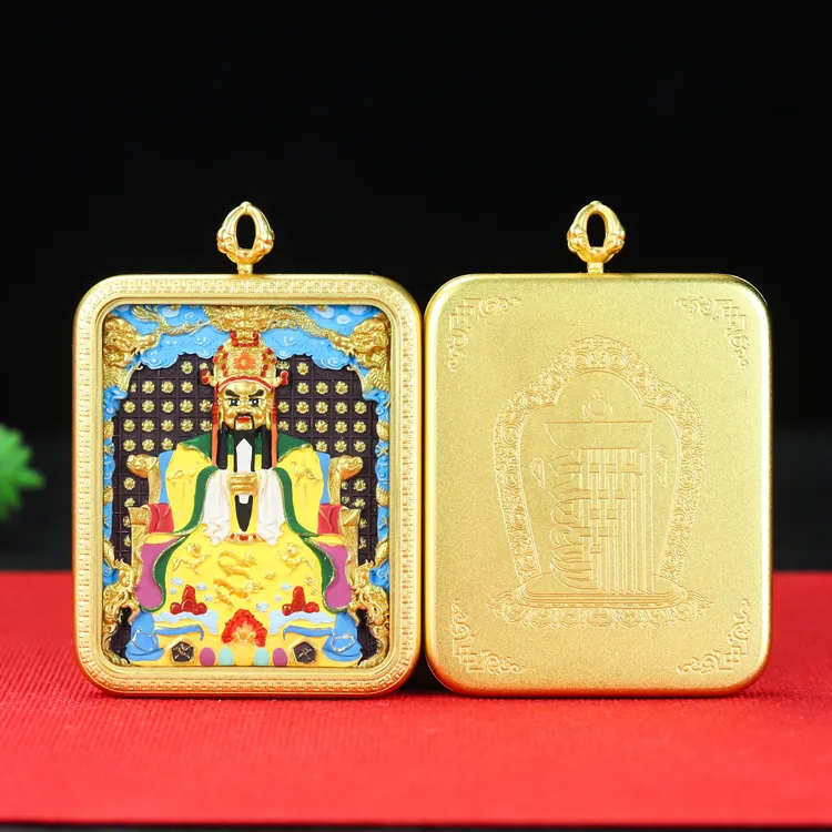藏式唐卡半手绘描金守护吊坠