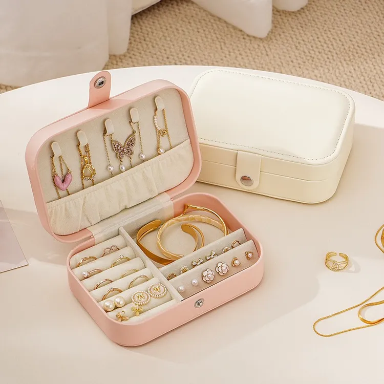 首饰盒/箱 旅行便携简约首饰盒感皮饰品盒戒指项链耳饰首饰收纳盒