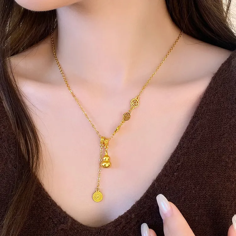 铜合金项链 新中式福字葫芦项链轻奢小众气质时尚百搭金色不掉色