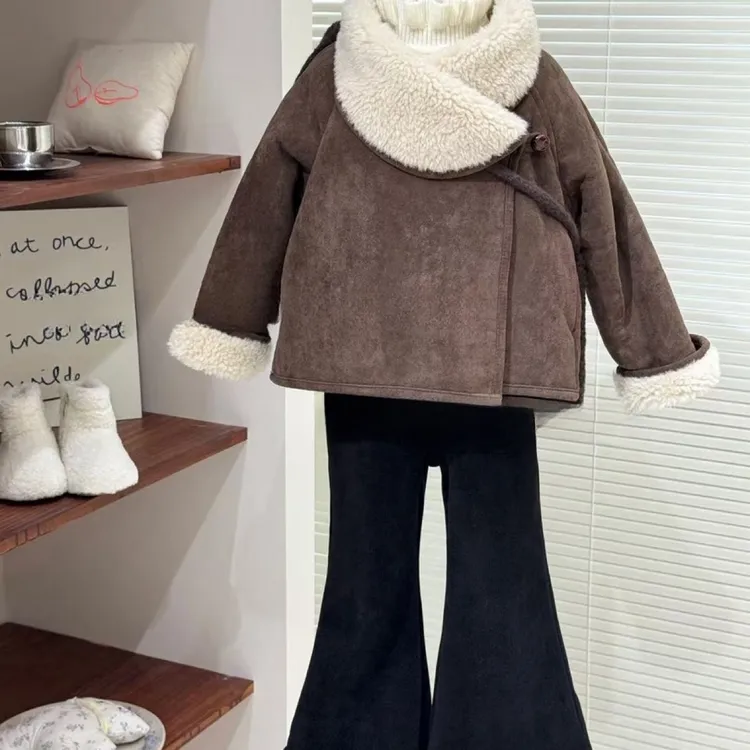 女童麂皮绒外套2025秋冬款儿童韩版洋气女宝皮毛一体加厚保暖套装